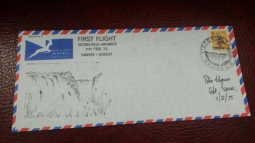 1st FLIGHT VICTORIA FALLS - JAN SMUTS  signed 1975!