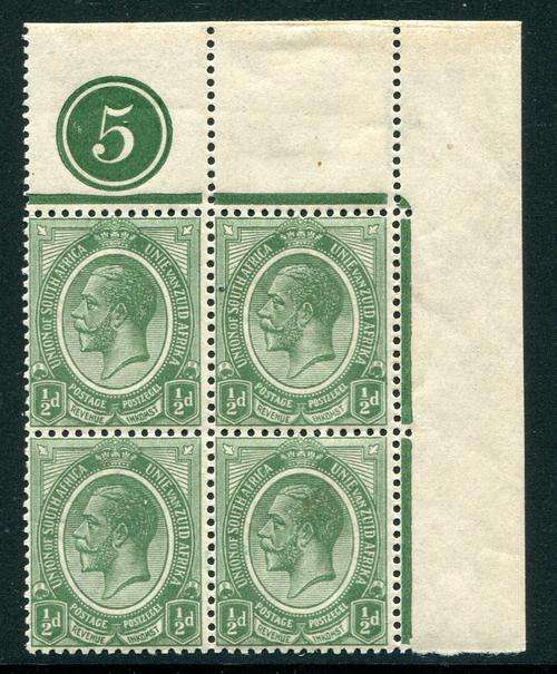 SA 1913 KINGSHEAD 1/2d CONTROL BLOCK UNMOUNTED MINT