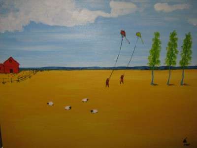 PIETER VD WESTHUIZEN STYLE LANDSCAPE: Children flying kites