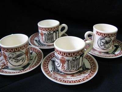 Greek espresso set depicting Ancient Corinth