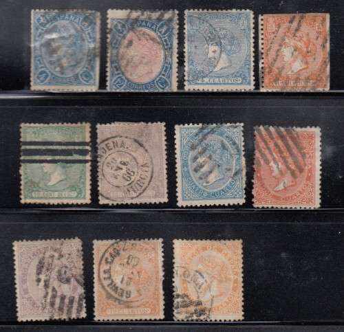 Spain 1865-67 lot used. CV 175 Pounds