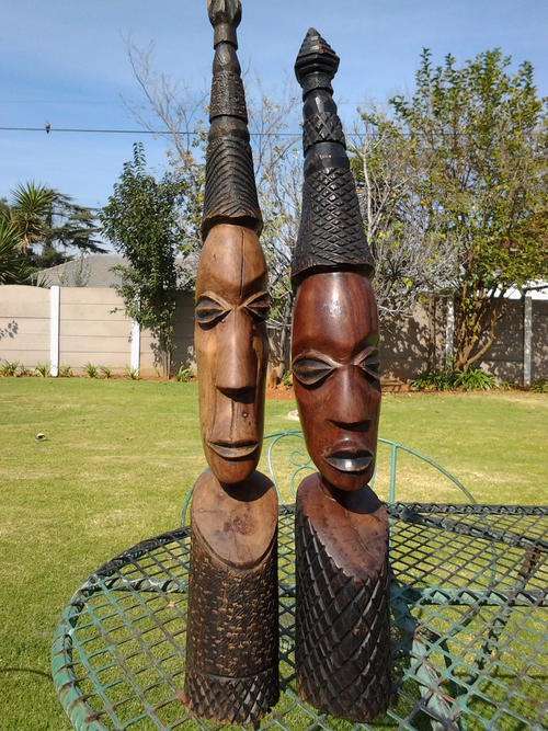 REDUCED PRICE!!! Two Carved Wooden African Heads - King and Queen