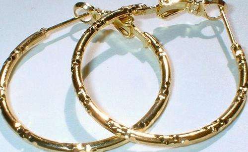 YELLOW GOLD BAMBOO DESIGN HOOP EARRINGS