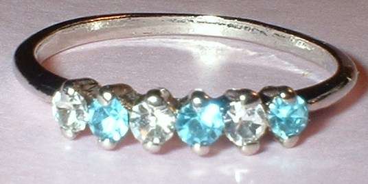 AZURE/WHITE SAPPHIRE WHITE GOLD ETERNITY BAND-PRISTINE LIQUIDATION STOCK