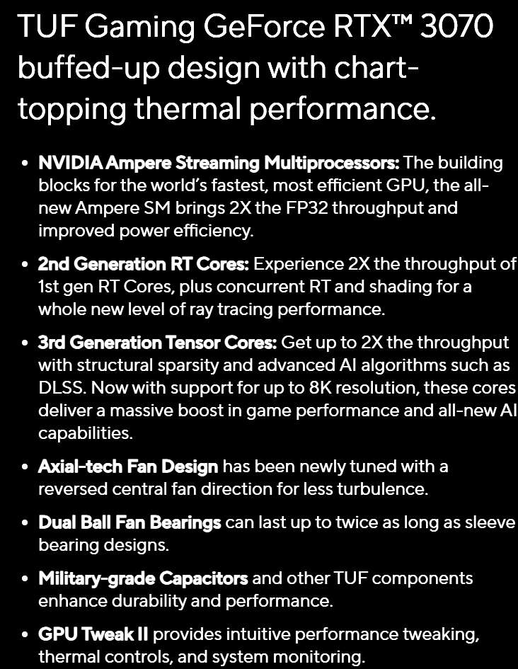 ASUS TUF GAMING GEFORCE RTX 3070 8GB GDDR6