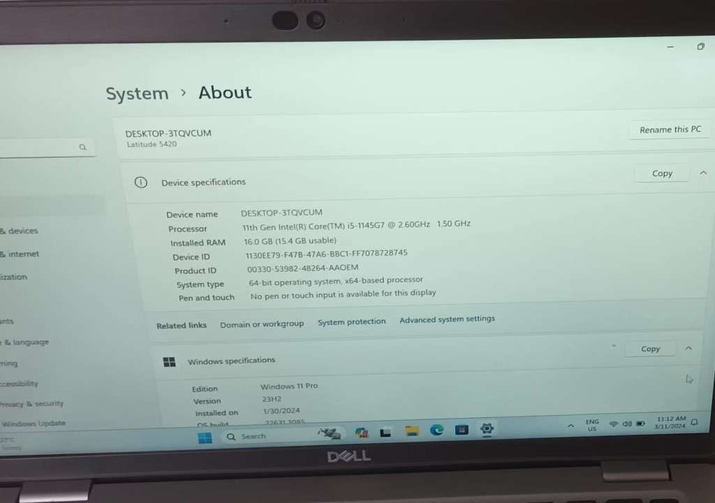 Dell Latitude 5420 i5 11th gen 16GB 1Tb NVME