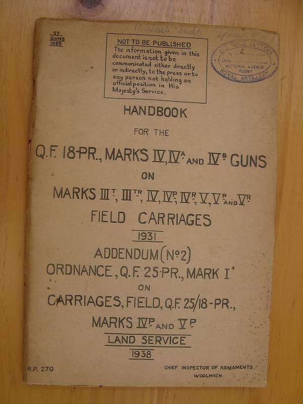 NOT TO BE PUBLISHED. ROYAL ARTILLERY HANDBOOK.