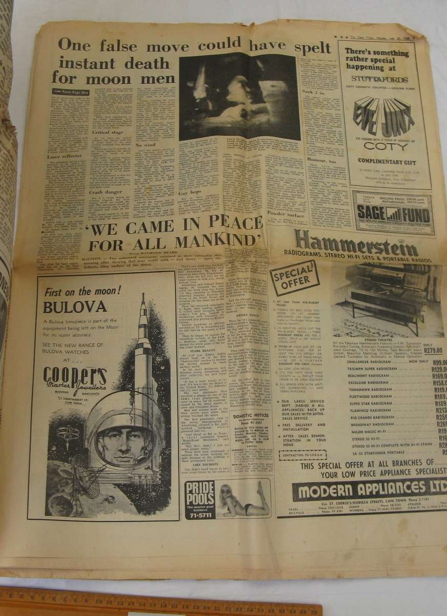 The Cape Times Special Lunar Edition Monday July 21 1969.