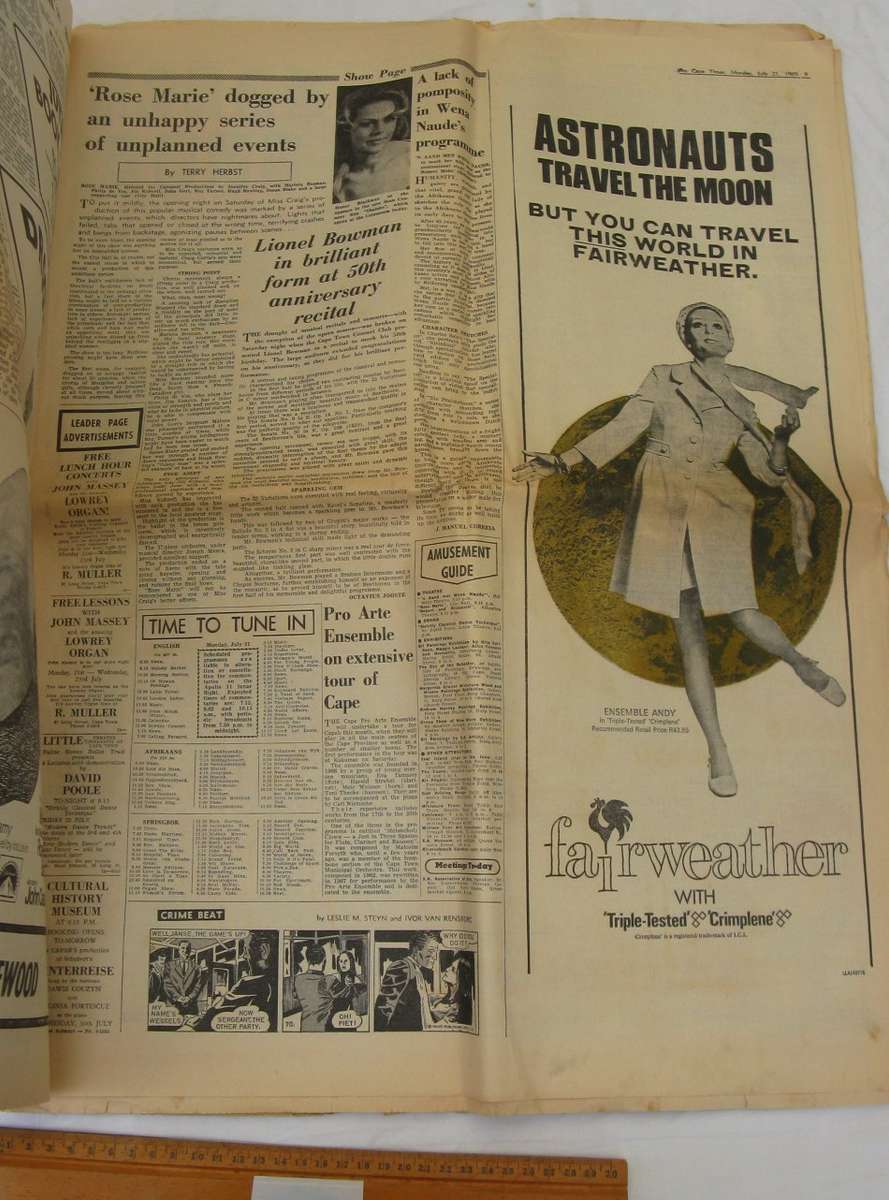 The Cape Times Special Lunar Edition Monday July 21 1969.