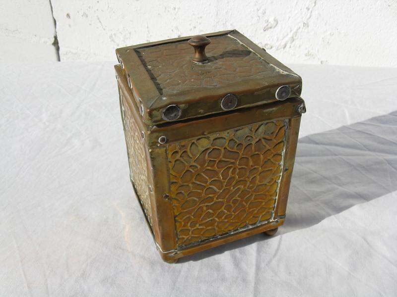 BRASS COVERED TRINKET BOX. H 14.5cm.