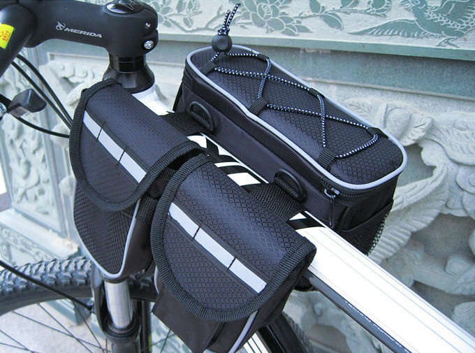 Gaint Bicycle Front Tube Tools Bag Cycling Frame Handlebar Saddle Bags w/ Rain Cover