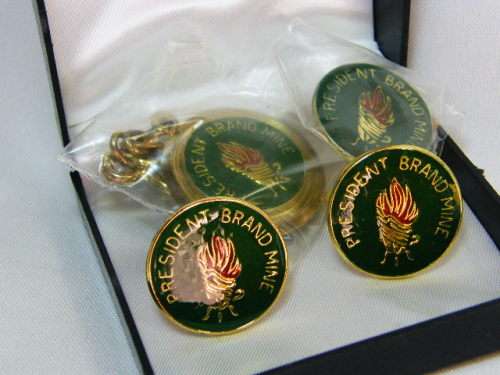 Full set of President Brand Mine cufflinks, pin badge & keyring holder - as per photo