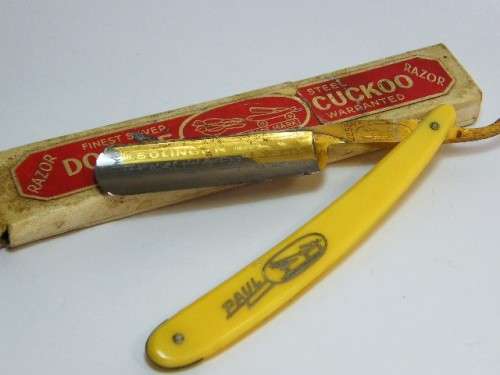 Vintage Double Cuckoo Paul Solingen 2255 cut throat razor with box - as per photo