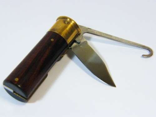 Vintage Kershaw 12 GA shotgun shell shaped pocket knife - wood & brass - as per photo