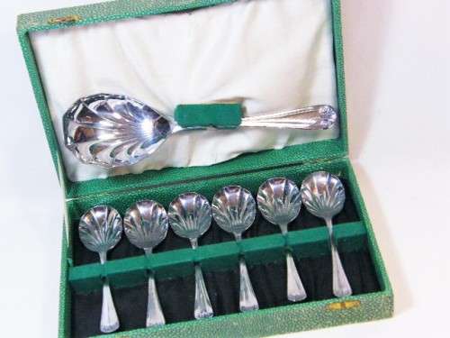 Vintage chromium plate dessert serving set in original box - as per photo