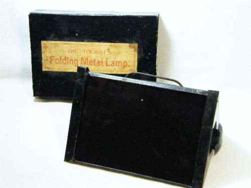 Antique The Tourist's folding metal lamp for dark room with ruby lens - as per photo