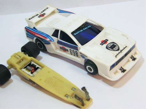 Polistil Lancia slot car racing car - not tested - one tyre cracked - window is loose inside