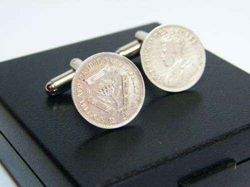 Pair of SA Union silver tickeys cufflinks - made with 1926 & 1940 tickey - as per photo