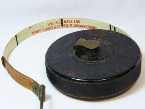 Vintage Hockley Abbey measuring tape - feet & inches - 50ft - specially made for Burns, Rivers & Co.