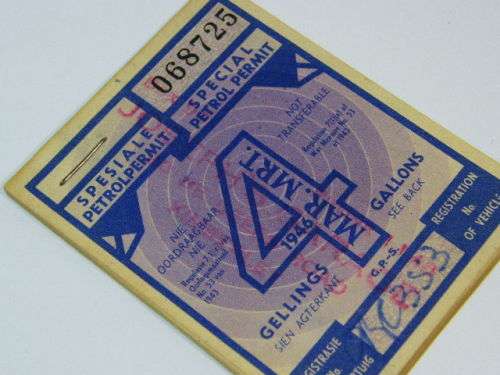 Lot of 11 consecutive special petrol permits of March 1946 for vehicle CBC353 4 gallons