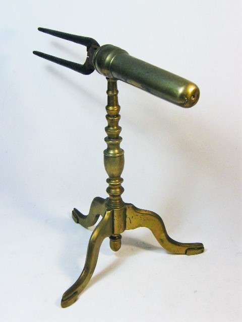 Antique curling tongs with brass cooling stand - first time we see the cooling stand