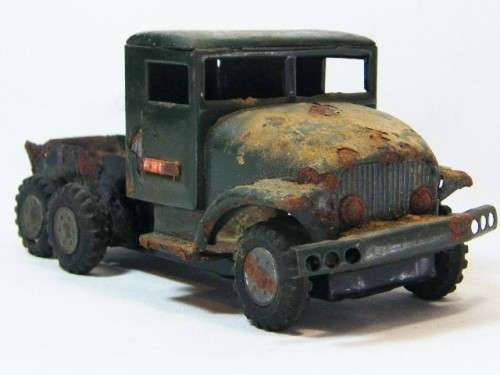 Post WW2 Japanese (HAJI) tinplate toy army truck - well used