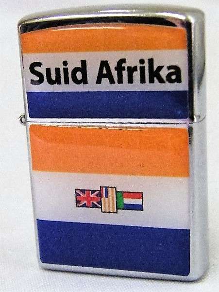 Suid Afrika Zippo type windproof lighter with old SA flag & Die Volkstem on the back