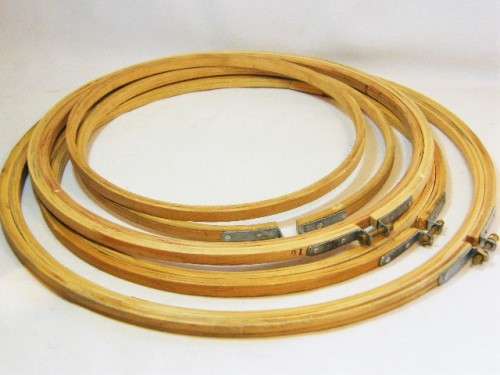 Lot of 4 cross stitch embroidery rings - wooden