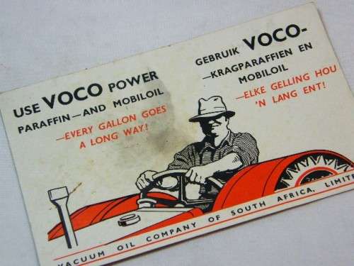 Vacuum oil company of South Africa advertisement card