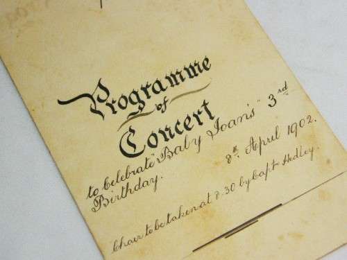 1902 Programme of concert to celebrate baby Joan`s 3rd birthday on SS Umona under Capt. Hedley