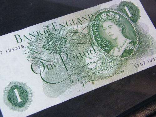 Bank of England one pound banknote in frame