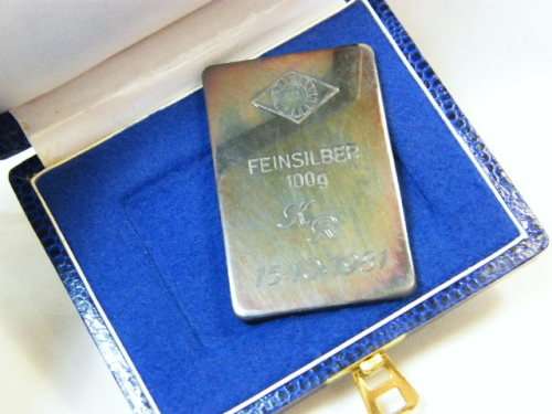 OGussa 100 grams fine silver bullion bar in case