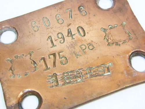 SA Railways steam boiler plate no. 60676 - dated 1940 with SA Union Coat of Arms