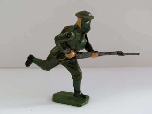 WW2 British lead soldier with gas mask and rifle