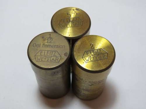 Lot of 3 Microscope objective: container/cannisters - 1/12, 2 and 5 - Brass