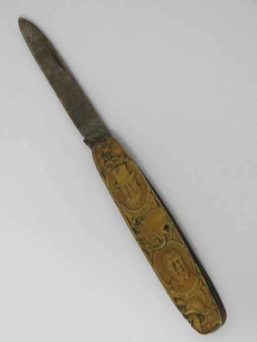 Kruger and De Wet brass pocket knife - Well used - One blade broken - Carl Schlieper