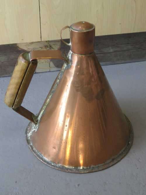Vintage copper Piet Fluit kettle with wooden handle
