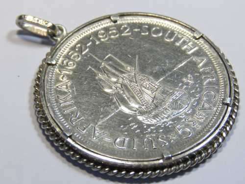 1952 South Africa 5 shillings crown pendant