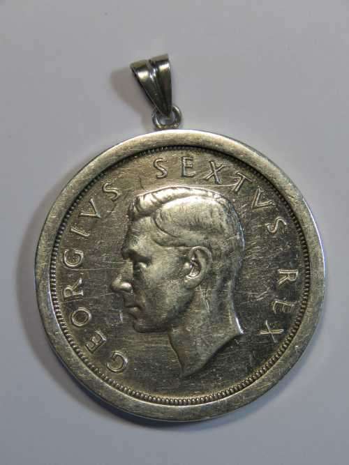 1948 South Africa 5 Shillings crown pendant
