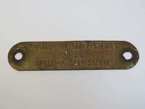 Vintage Division of sea Fisheries number 0128 name plate
