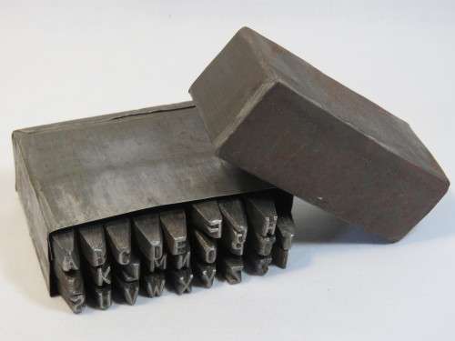Set of vintage metal alphabet leather punches - Missing R and T