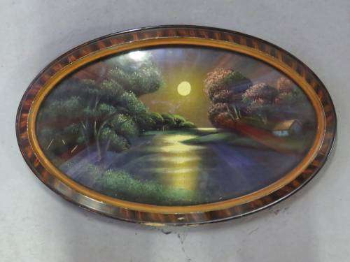 Antique Convex bubble glass picture frame with printing 55X34.5cm