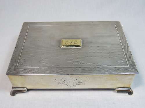Herman Bros sterling silver cigarette case with buffalo head engraving and initials ons lid