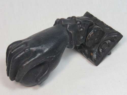 Antique Cast Iron hand with ball door knocker
