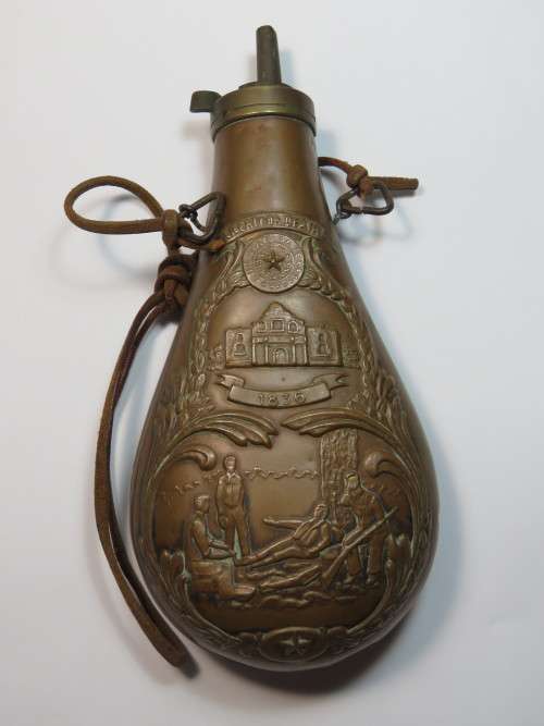 State of Texas Liberty or Death copper gun powder flask