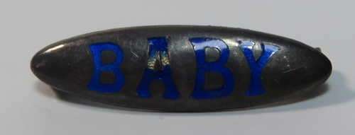 Sterling silver and enamel BABY brooch