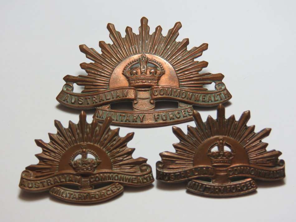 Set of Australia commonwealth military forces cap badge and collar badges