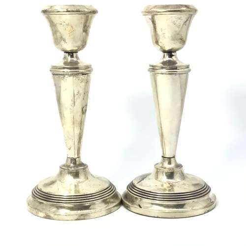 Pair of sterling silver candlesticks - Hallmarked Birmingham 1964 - Weighs 418 grams