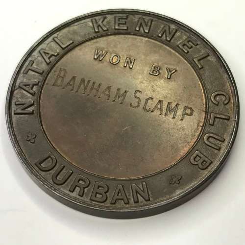 Natal Kennel Club medallion issued to Banham Scamp (Durban)