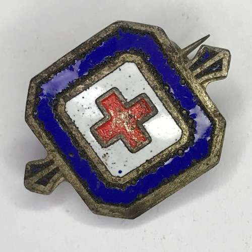 Red Cross Fundraising token pin badges - 5 shillings and 20 shillings